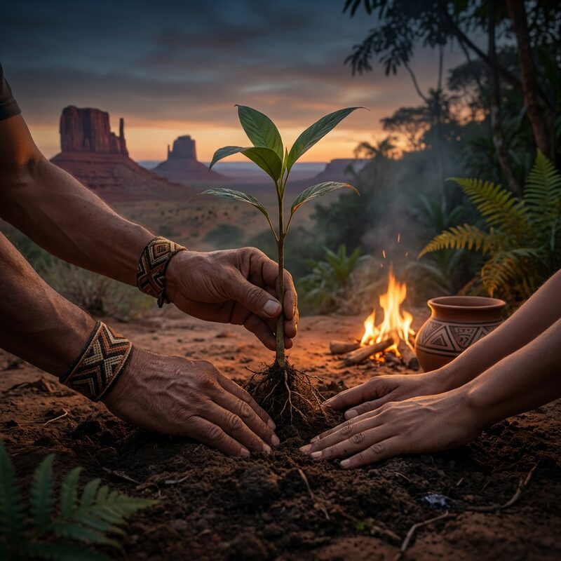 Hands planting a young seedling